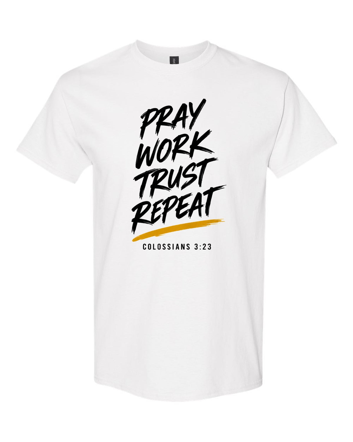 Pray Work Trust Repeat tee in white